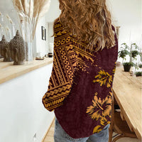 Hawaii Summer Women Casual Shirt Mix Polynesian Brown LT6 - Wonder Print Shop