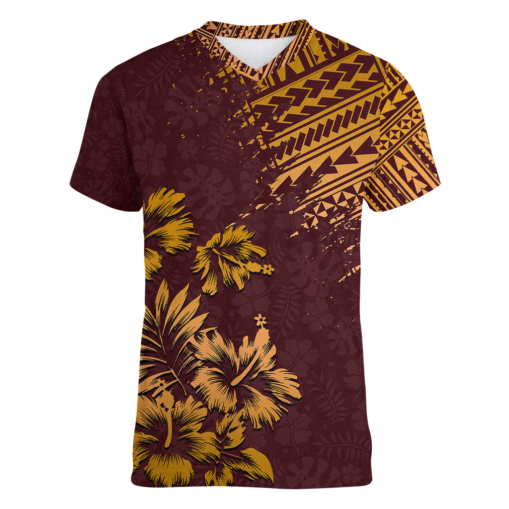 Hawaii Summer Women V Neck T Shirt Mix Polynesian Brown LT6 - Wonder Print Shop