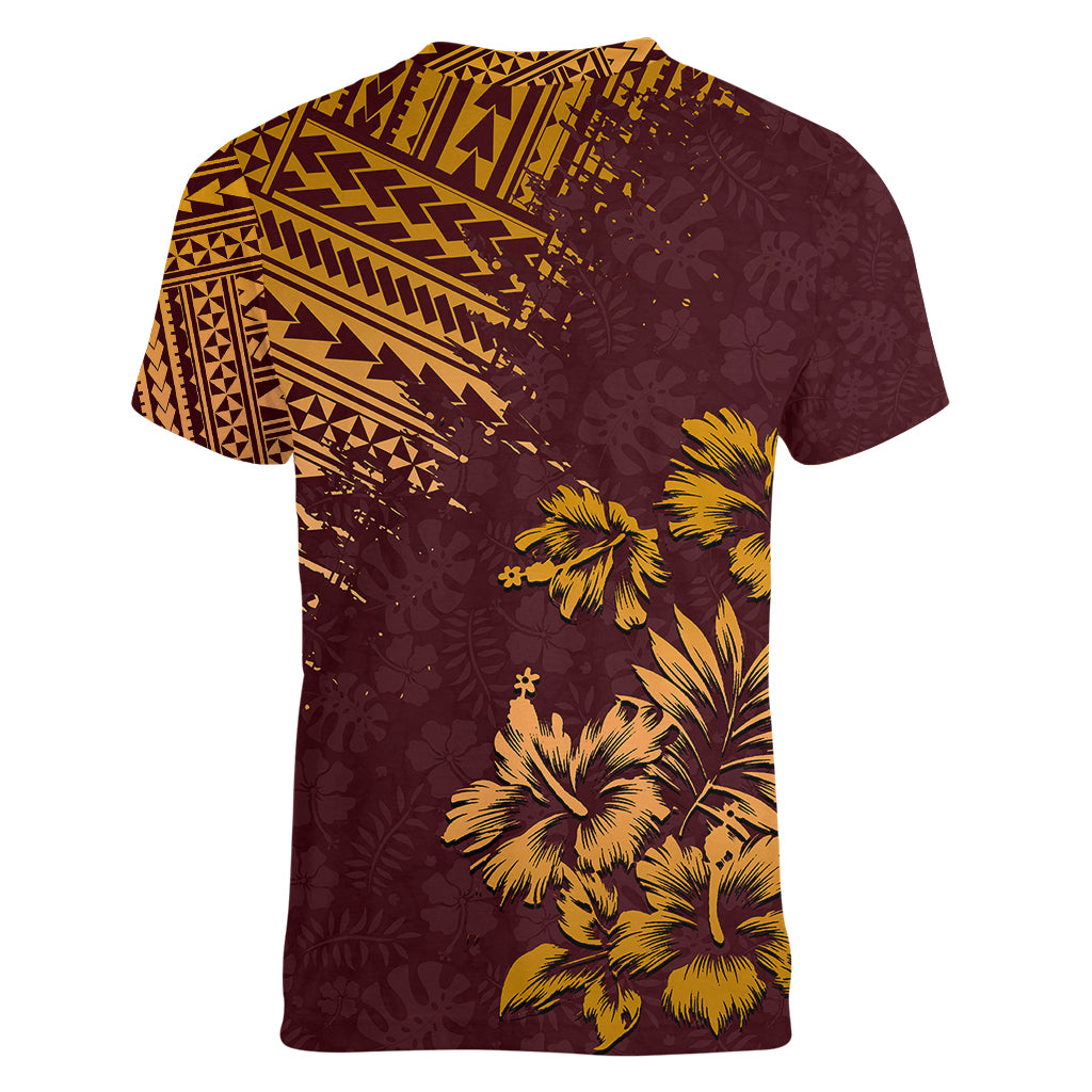 Hawaii Summer Women V Neck T Shirt Mix Polynesian Brown LT6 - Wonder Print Shop