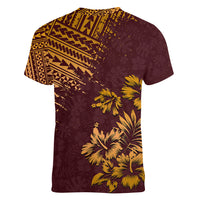 Hawaii Summer Women V Neck T Shirt Mix Polynesian Brown LT6 - Wonder Print Shop