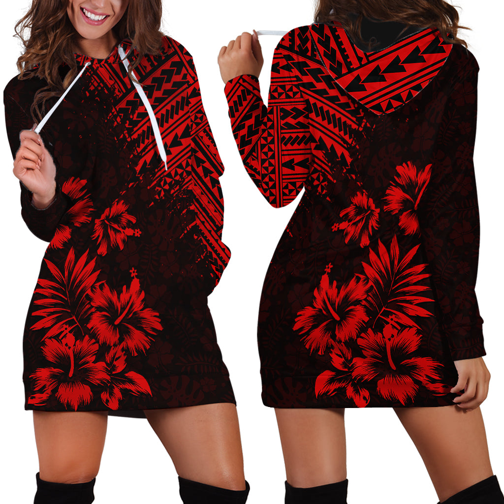 Hawaii Summer Hoodie Dress Mix Polynesian Black-Red LT6 - Wonder Print Shop