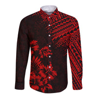 Hawaii Summer Long Sleeve Button Shirt Mix Polynesian Black-Red LT6 - Wonder Print Shop