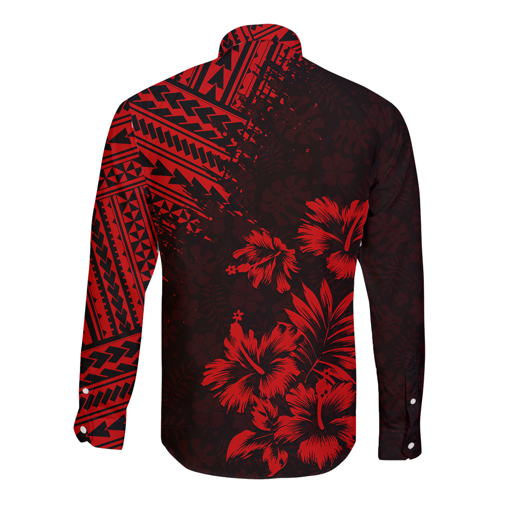 Hawaii Summer Long Sleeve Button Shirt Mix Polynesian Black-Red LT6 - Wonder Print Shop