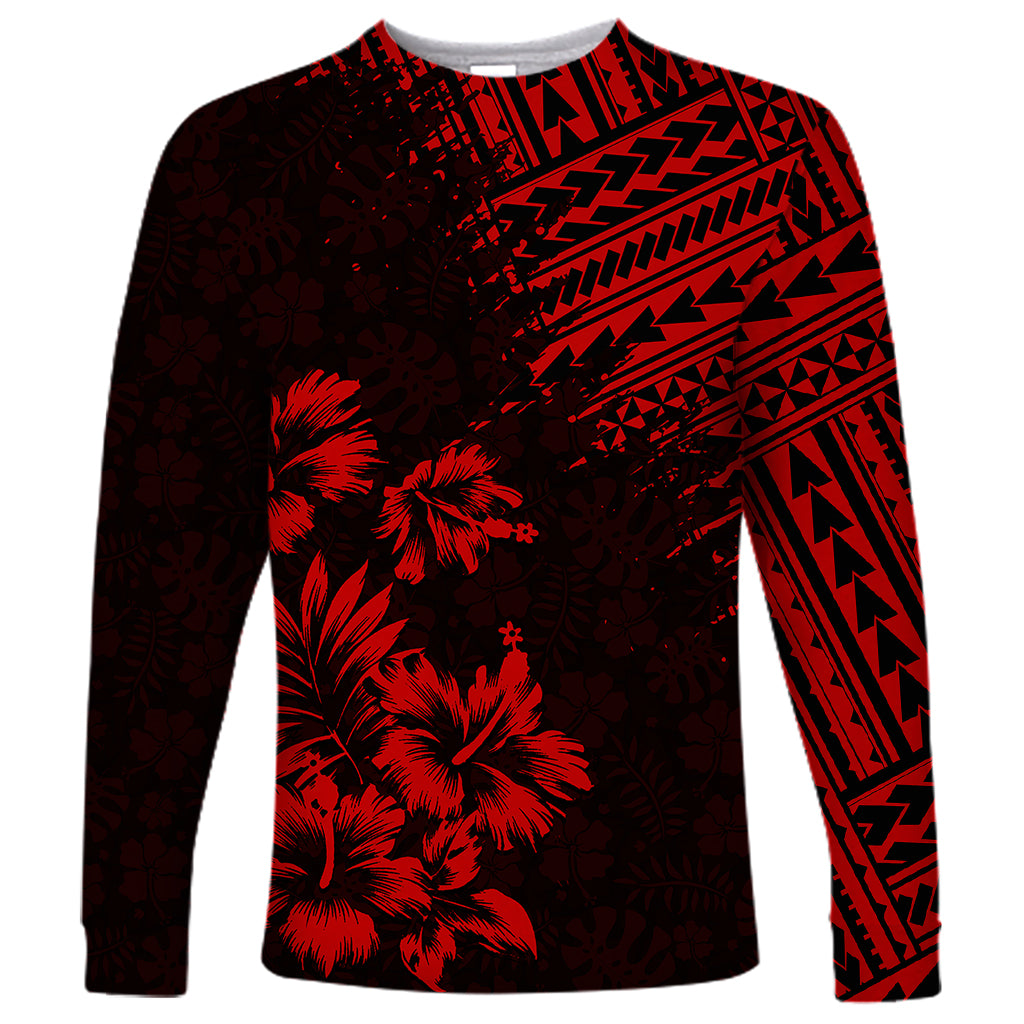 Hawaii Summer Long Sleeve Shirt Mix Polynesian Black-Red LT6 - Wonder Print Shop