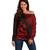 Hawaii Summer Off Shoulder Sweater Mix Polynesian Black-Red LT6 - Wonder Print Shop