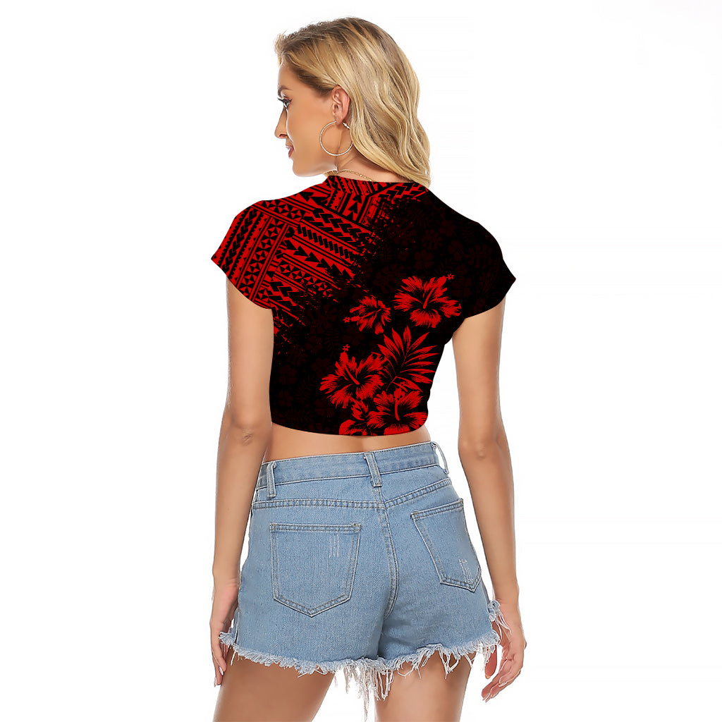 Hawaii Summer Raglan Cropped T Shirt Mix Polynesian Black-Red LT6 - Wonder Print Shop
