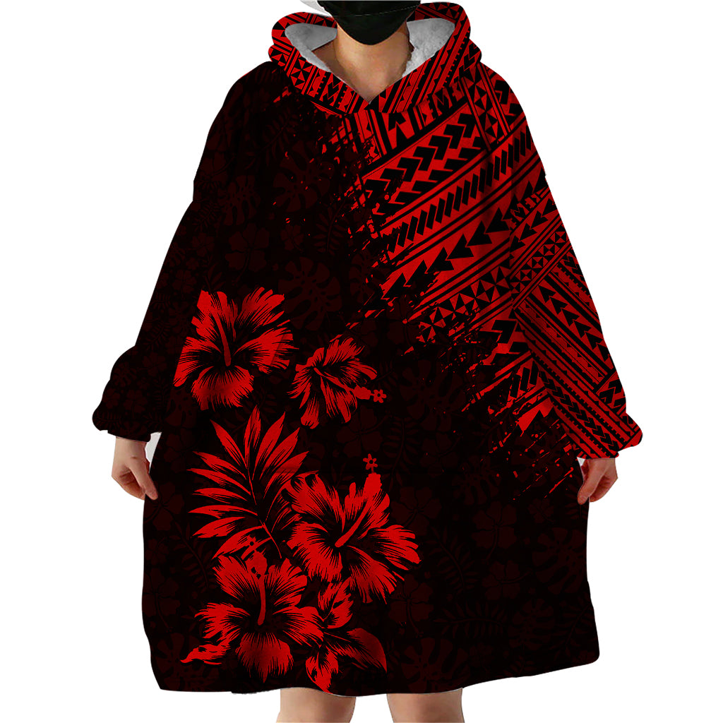 Hawaii Summer Wearable Blanket Hoodie Mix Polynesian Black-Red LT6 - Wonder Print Shop