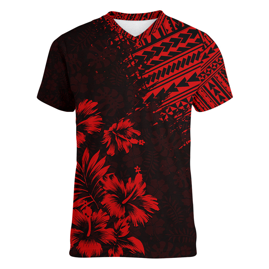 Hawaii Summer Women V Neck T Shirt Mix Polynesian Black-Red LT6 - Wonder Print Shop