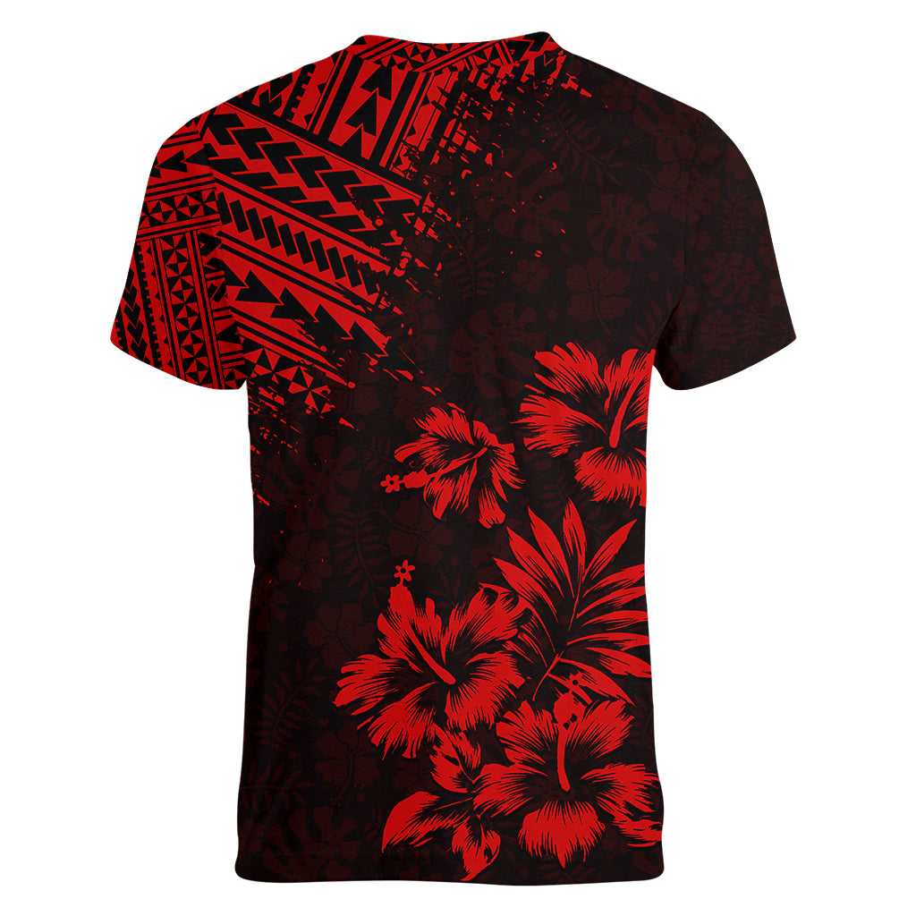 Hawaii Summer Women V Neck T Shirt Mix Polynesian Black-Red LT6 - Wonder Print Shop
