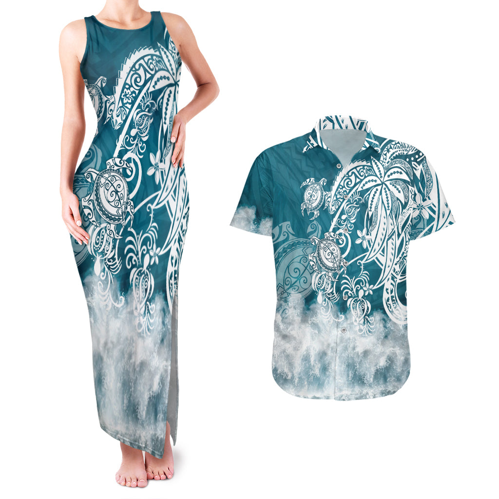 Polynesian Sea Turtle Couples Matching Tank Maxi Dress And Hawaiian Shirt Tribal LT6 - Wonder Print Shop