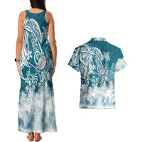 Polynesian Sea Turtle Couples Matching Tank Maxi Dress And Hawaiian Shirt Tribal LT6 - Wonder Print Shop