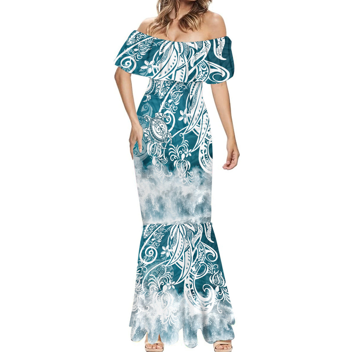 Polynesian Sea Turtle Mermaid Dress Tribal LT6 - Wonder Print Shop