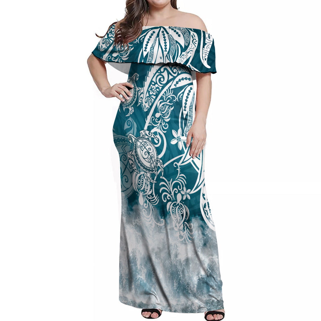 Polynesian Sea Turtle Off Shoulder Maxi Dress Tribal LT6 - Wonder Print Shop
