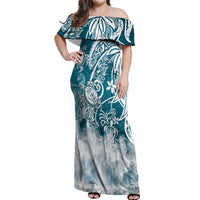 Polynesian Sea Turtle Off Shoulder Maxi Dress Tribal LT6 - Wonder Print Shop
