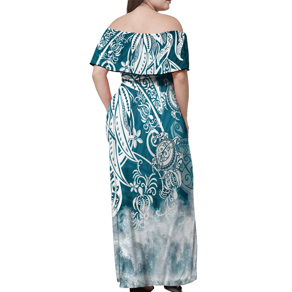 Polynesian Sea Turtle Off Shoulder Maxi Dress Tribal LT6 - Wonder Print Shop
