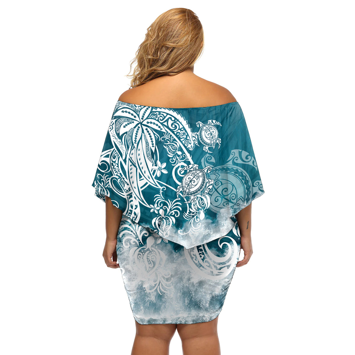 Polynesian Sea Turtle Off Shoulder Short Dress Tribal LT6 - Wonder Print Shop