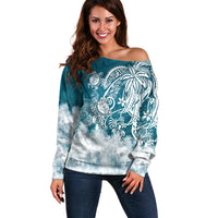 Polynesian Sea Turtle Off Shoulder Sweater Tribal LT6 - Wonder Print Shop