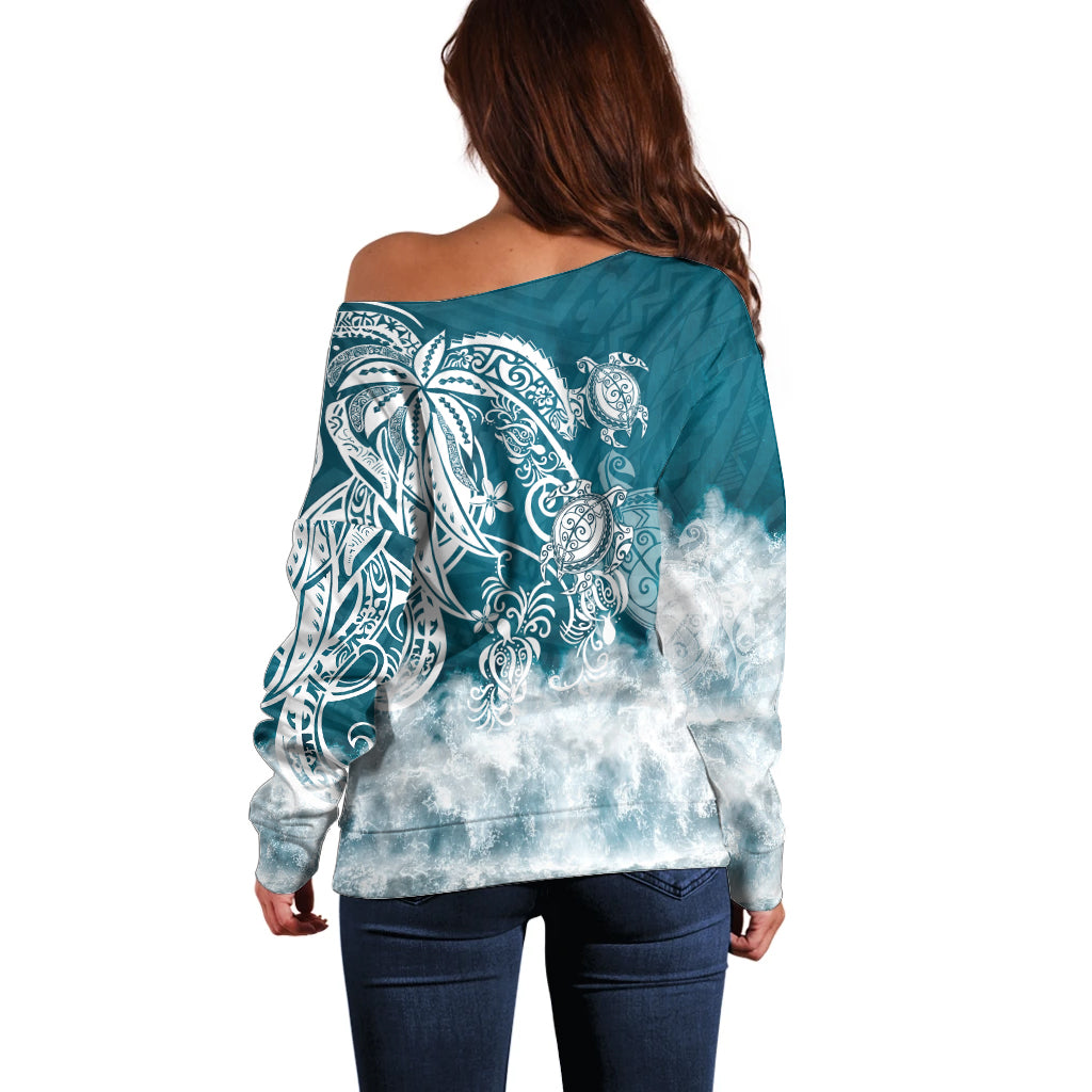 Polynesian Sea Turtle Off Shoulder Sweater Tribal LT6 - Wonder Print Shop