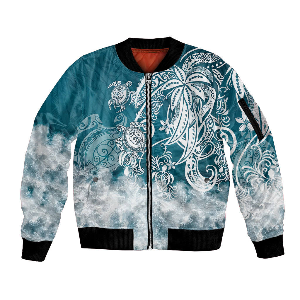 Polynesian Sea Turtle Sleeve Zip Bomber Jacket Tribal LT6 - Wonder Print Shop