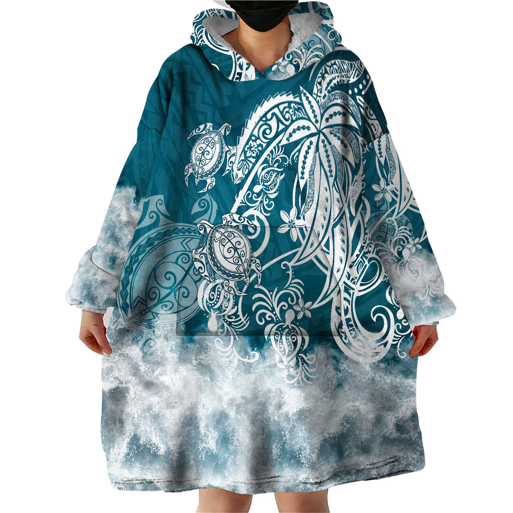 Polynesian Sea Turtle Wearable Blanket Hoodie Tribal LT6 - Wonder Print Shop