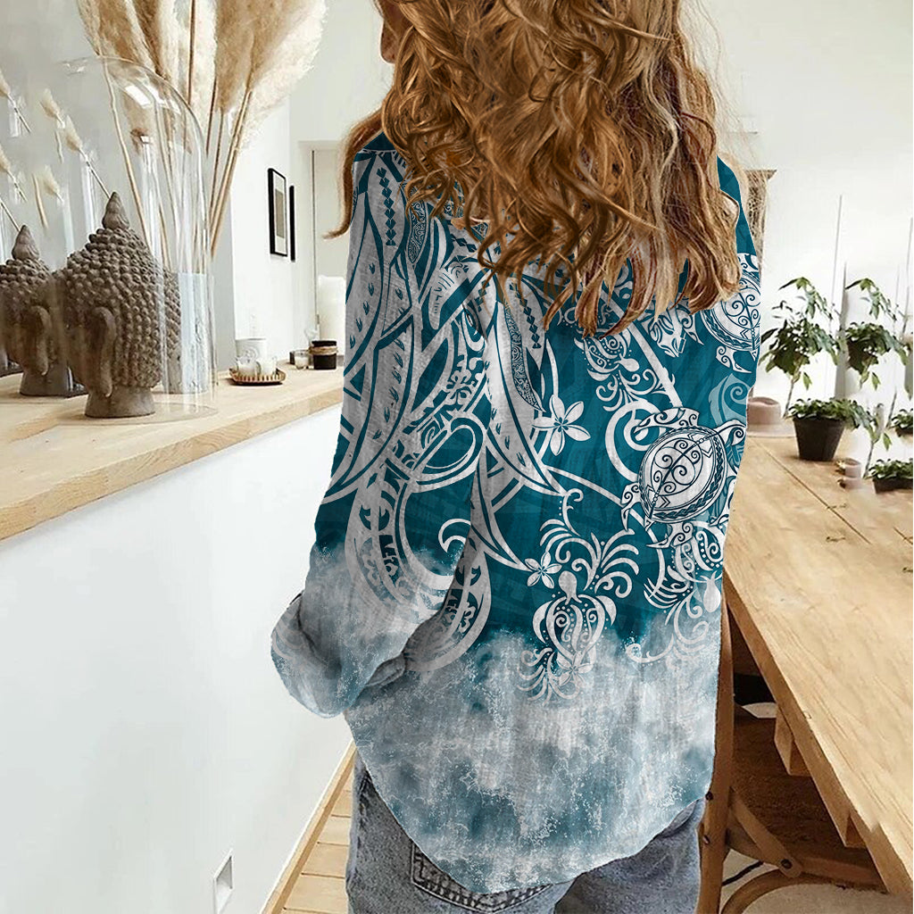 Polynesian Sea Turtle Women Casual Shirt Tribal LT6 - Wonder Print Shop