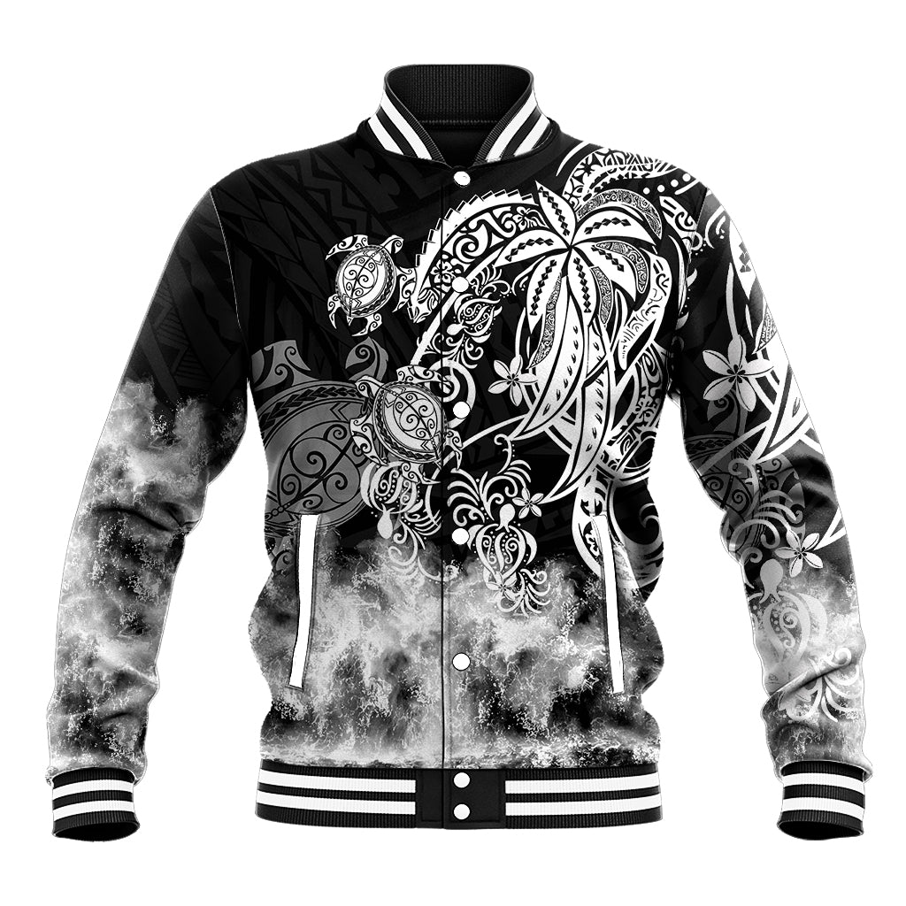 Polynesian Sea Turtle Baseball Jacket Tribal Black LT6 - Wonder Print Shop