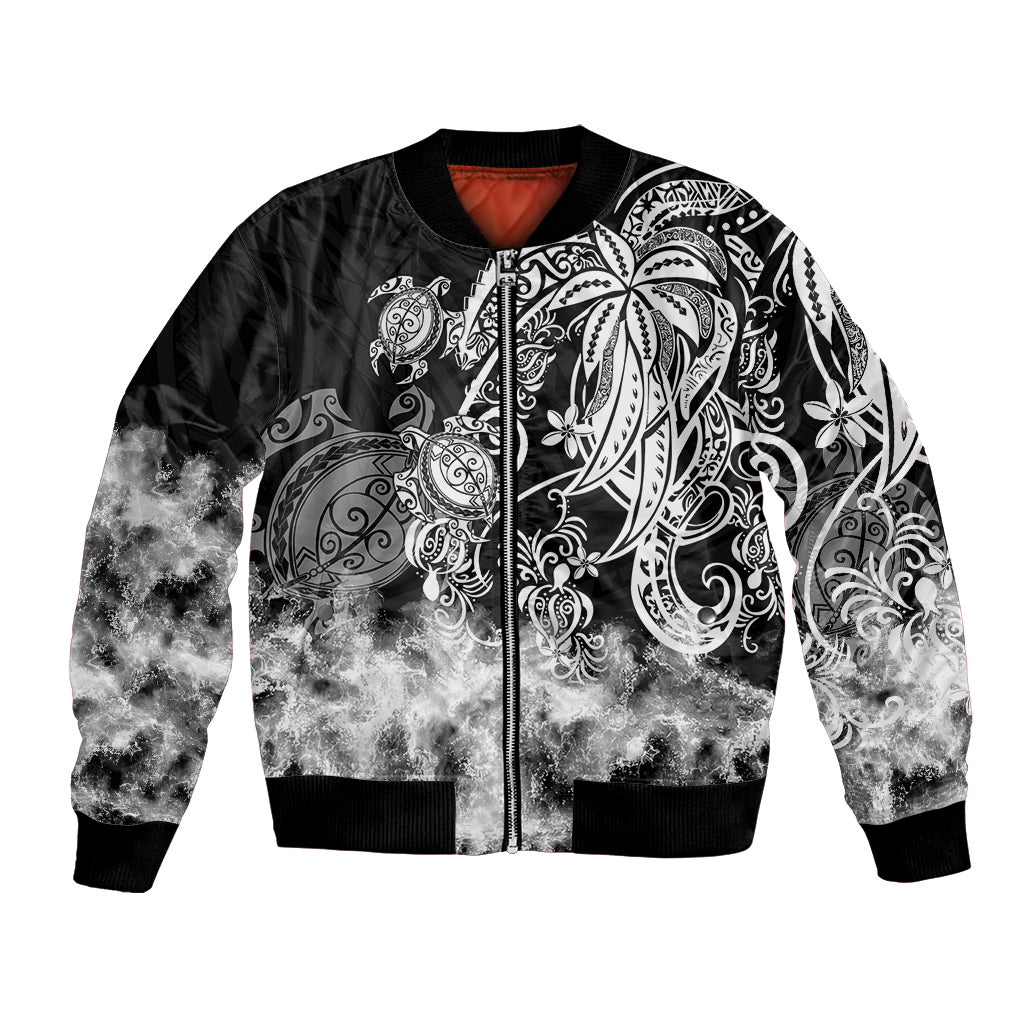 Polynesian Sea Turtle Bomber Jacket Tribal Black LT6 - Wonder Print Shop