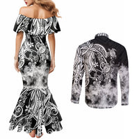 polynesian-sea-turtle-couples-matching-mermaid-dress-and-long-sleeve-button-shirts-tribal-black