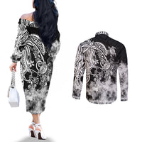 polynesian-sea-turtle-couples-matching-off-the-shoulder-long-sleeve-dress-and-long-sleeve-button-shirts-tribal-black