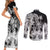 Polynesian Sea Turtle Couples Matching Short Sleeve Bodycon Dress and Long Sleeve Button Shirts Tribal Black LT6 - Wonder Print Shop