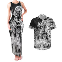 Polynesian Sea Turtle Couples Matching Tank Maxi Dress And Hawaiian Shirt Tribal Black LT6 - Wonder Print Shop