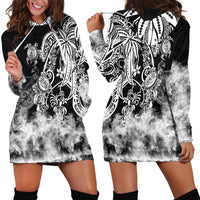 Polynesian Sea Turtle Hoodie Dress Tribal Black LT6 - Wonder Print Shop