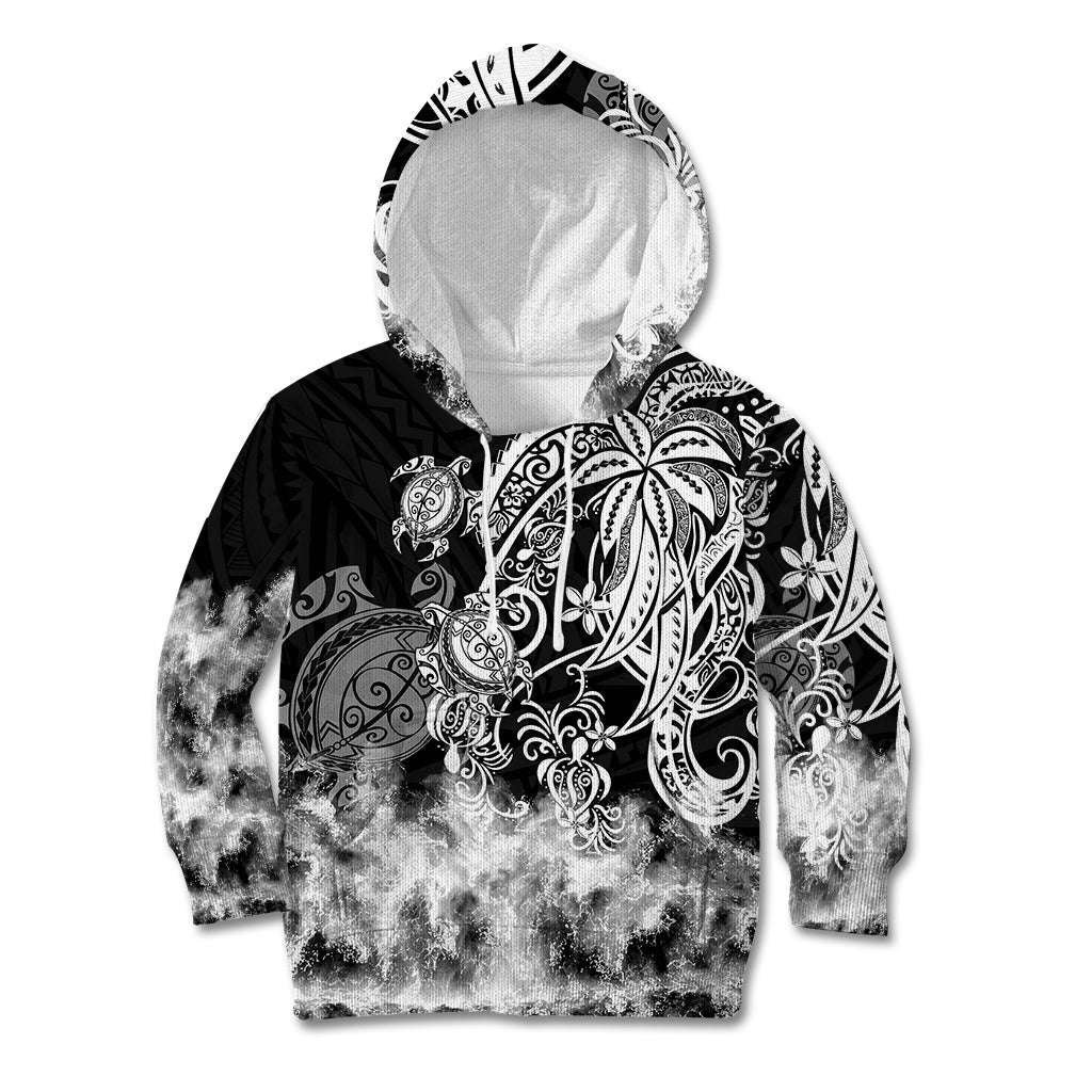 Polynesian Sea Turtle Kid Hoodie Tribal Black LT6 - Wonder Print Shop