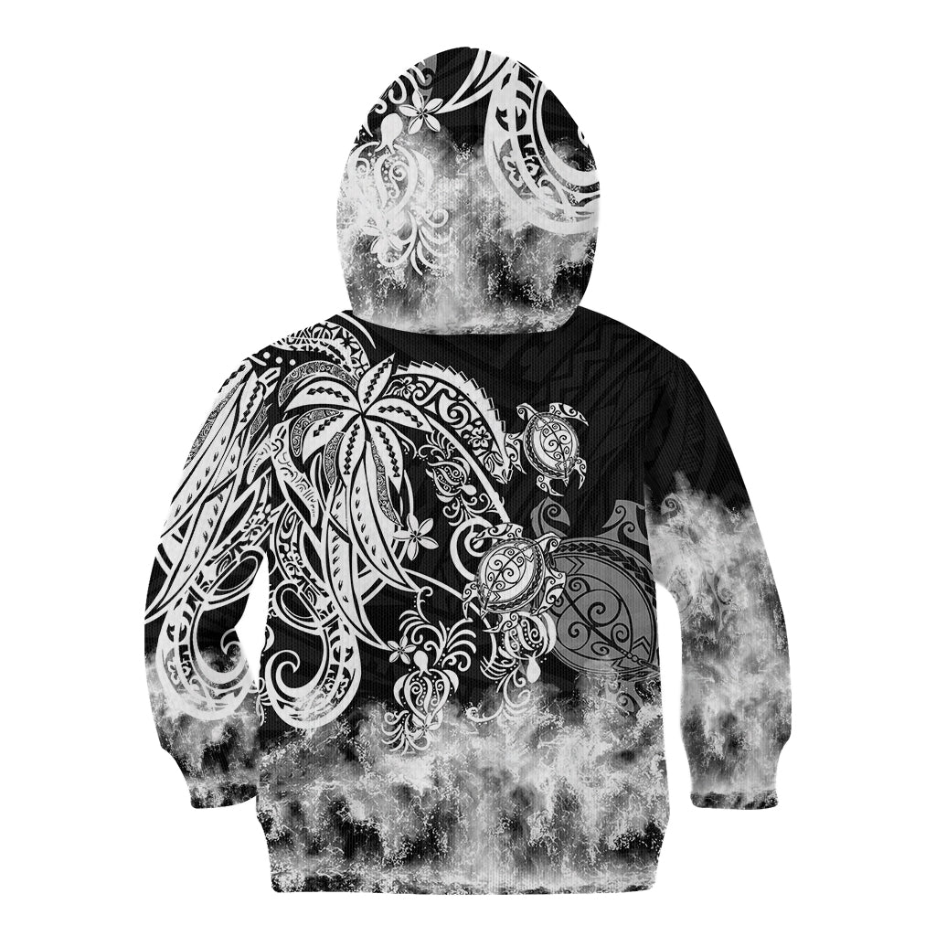 Polynesian Sea Turtle Kid Hoodie Tribal Black LT6 - Wonder Print Shop