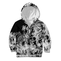 Polynesian Sea Turtle Kid Hoodie Tribal Black LT6 - Wonder Print Shop