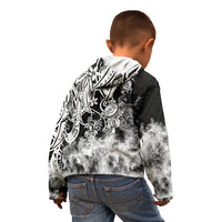 Polynesian Sea Turtle Kid Hoodie Tribal Black LT6 - Wonder Print Shop