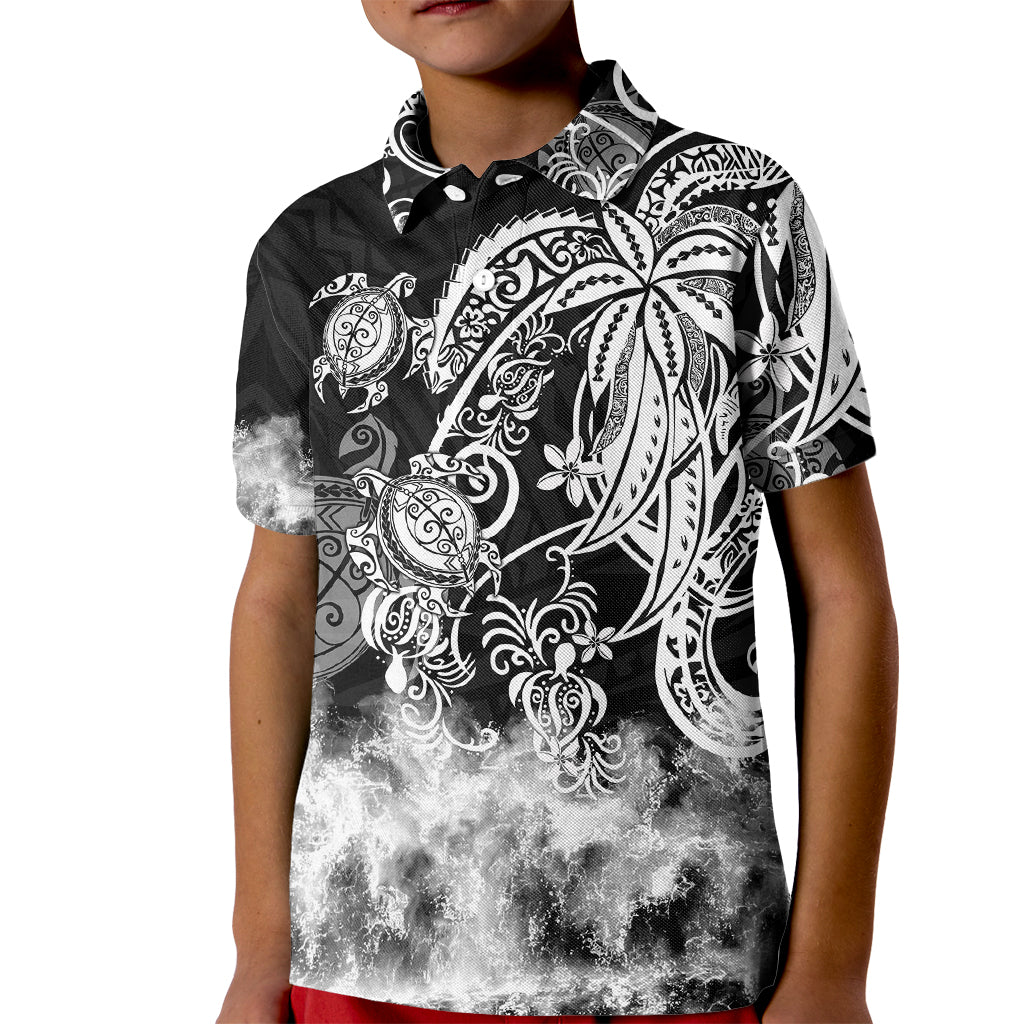 Polynesian Sea Turtle Kid Polo Shirt Tribal Black LT6 - Wonder Print Shop