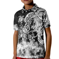Polynesian Sea Turtle Kid Polo Shirt Tribal Black LT6 - Wonder Print Shop
