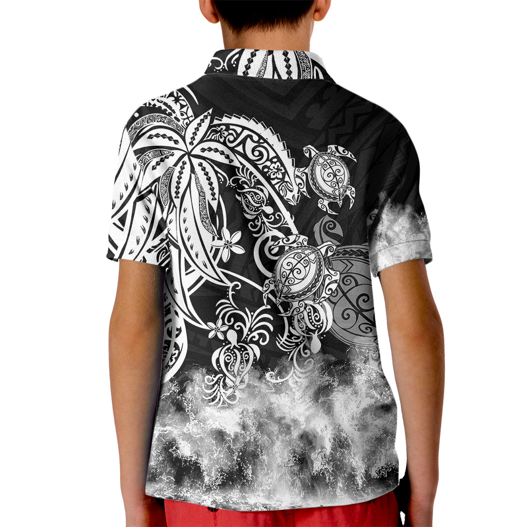 Polynesian Sea Turtle Kid Polo Shirt Tribal Black LT6 - Wonder Print Shop