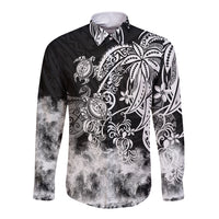 Polynesian Sea Turtle Long Sleeve Button Shirt Tribal Black LT6 - Wonder Print Shop