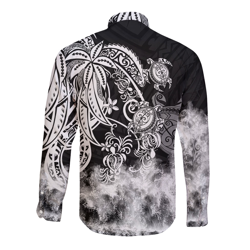 Polynesian Sea Turtle Long Sleeve Button Shirt Tribal Black LT6 - Wonder Print Shop