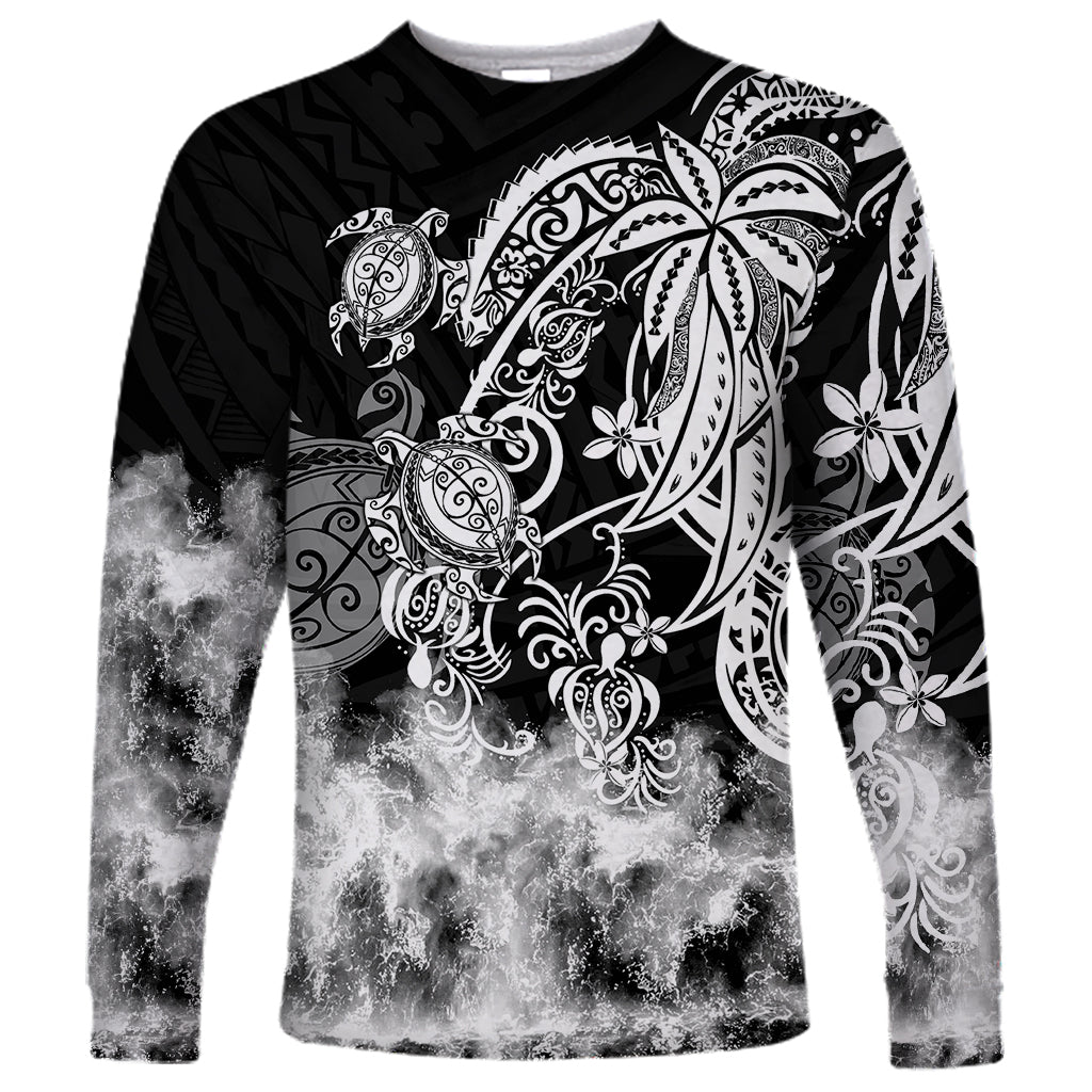 Polynesian Sea Turtle Long Sleeve Shirt Tribal Black LT6 - Wonder Print Shop