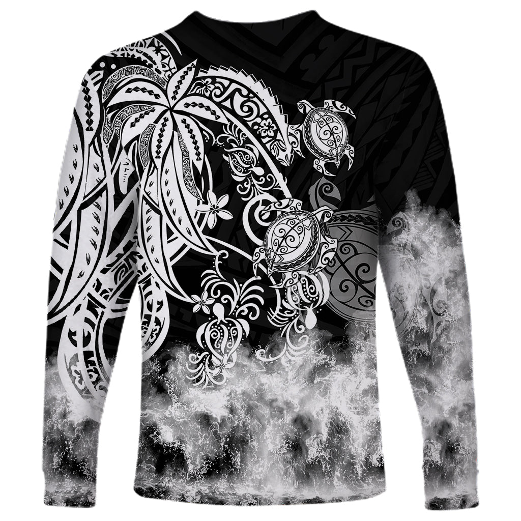 Polynesian Sea Turtle Long Sleeve Shirt Tribal Black LT6 - Wonder Print Shop