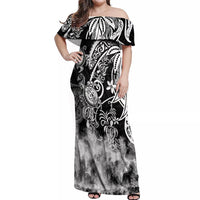 Polynesian Sea Turtle Off Shoulder Maxi Dress Tribal Black LT6 - Wonder Print Shop