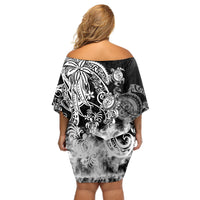 Polynesian Sea Turtle Off Shoulder Short Dress Tribal Black LT6 - Wonder Print Shop