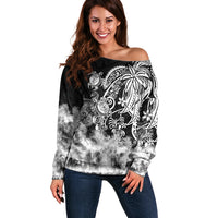 Polynesian Sea Turtle Off Shoulder Sweater Tribal Black LT6 - Wonder Print Shop