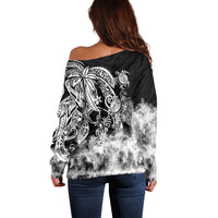 Polynesian Sea Turtle Off Shoulder Sweater Tribal Black LT6 - Wonder Print Shop