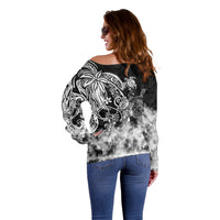 Polynesian Sea Turtle Off Shoulder Sweater Tribal Black LT6 - Wonder Print Shop