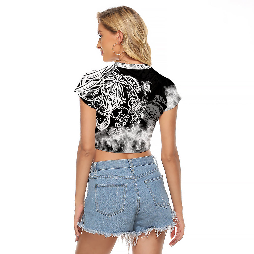 Polynesian Sea Turtle Raglan Cropped T Shirt Tribal Black LT6 - Wonder Print Shop