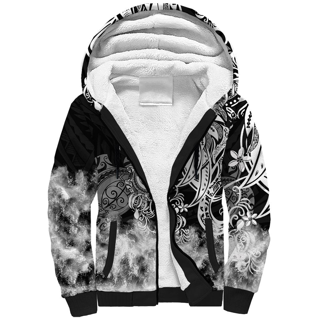 Polynesian Sea Turtle Sherpa Hoodie Tribal Black LT6 - Wonder Print Shop